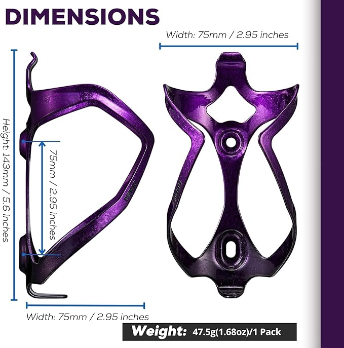 Bike Water Bottle Holder Bicycle Cage for Mountain Road MTB Gravel Adult Bikes Cycling Universal Carrier Rack 2 Pack Aluminum Alloy Ultralight Kettle Drink Accessories Purple