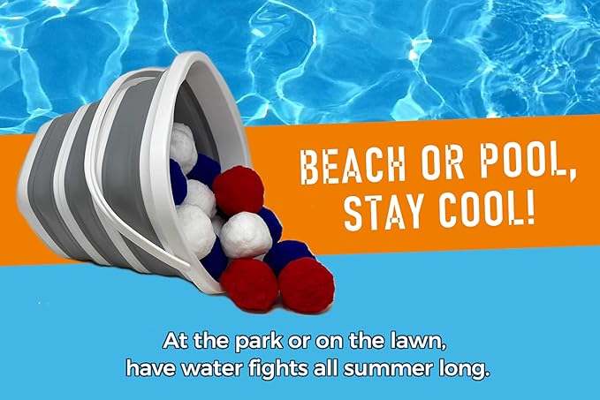 Mega Water Balls Instant Water Fight Kit - 42 Reusable Water Balloon XL 3" Splash Soaker Bombs w/Collapsing 10L Bucket & Mesh Bag | Outdoor Water Toys Game Activity for Summer Yard, Pool, Lawn, Beach