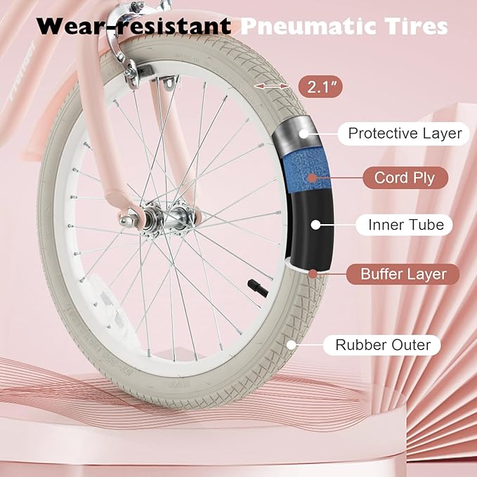 BABY JOY Kids Bike, 12 14 16 18 20 Inch Boys Girls Bike w/Adjustable Seat, Removable Basket, Handbrake & Coaster Brake, Training Wheels or Kickstand, Kids Bicycle with Multi-Color