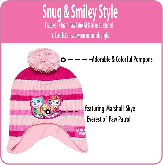 Nickelodeon Paw Patrol Girls Winter Hat and 2 Pair Mittens or Gloves (Age 2-7), Size Age 4-7, Paw Patrol Light/Dark Pink Glove with Handwarmers