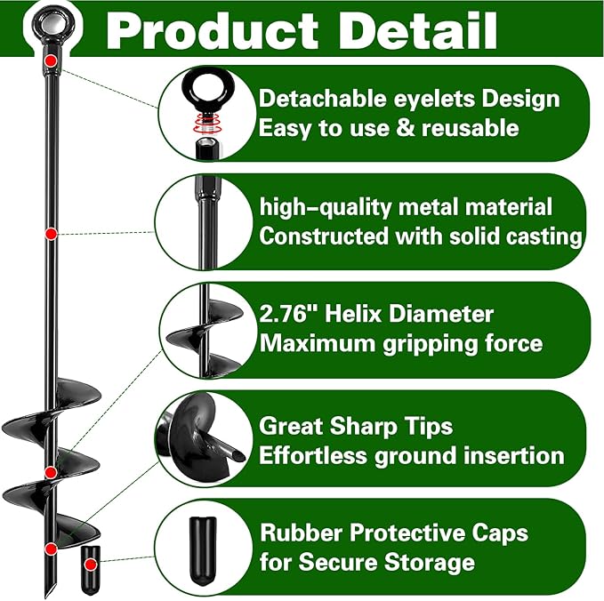 Ground Anchors Heavy Duty, Swing Set Anchor Kit 18 Inch 4 Pack Screw in Earth Anchors Trampoline Stakes High Wind Metal Auger Anchor for Shed Tent Carports Securing Animals Camping Mobile Home