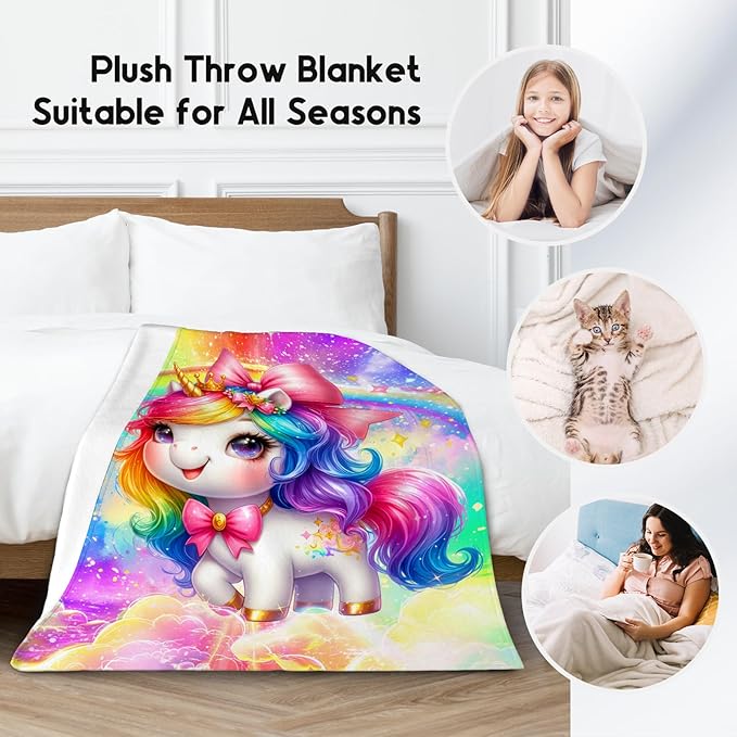 Girls Blanket, Unicorn Blanket for Girls, Unicorn Gifts for Kids, Toddler Throw with Rainbow, Cute Flannel Throw for Daughter, 50"x60"