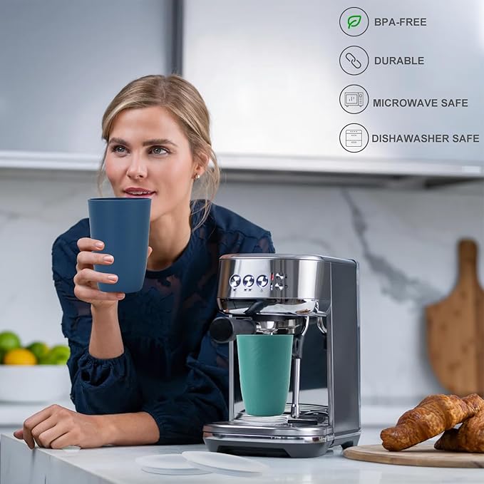 Wheat Straw Cups with Silicone Covers 16oz Set of 6 - Alternative Plastic Cups Microwave & Dishwasher Safe - Plastic Drinking Cups Unbreakable for Kids