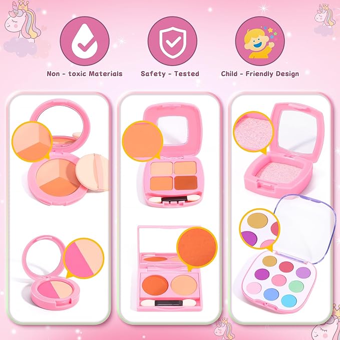 Play Makeup Set for Kids 3-5, Pretend Kids Fake Makeup Kit for Toddlers, Little Girl Make Up Kits 4-6, Fake Make up Toys for Birthday Unicorn Gift, Toys for 3 4 5 6 7 8 Year Old Girls
