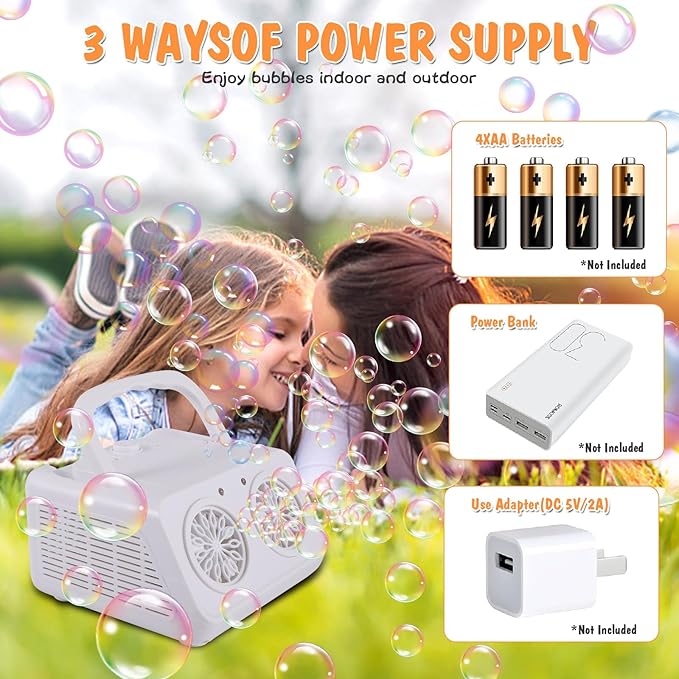 Bubble Machine Portable Bubble Maker for Kids with 2 Fans,Plug in or Battery Operated Bubble Blower,20000+ Bubbles Per Minute for Outdoor Wedding Birthday Halloween
