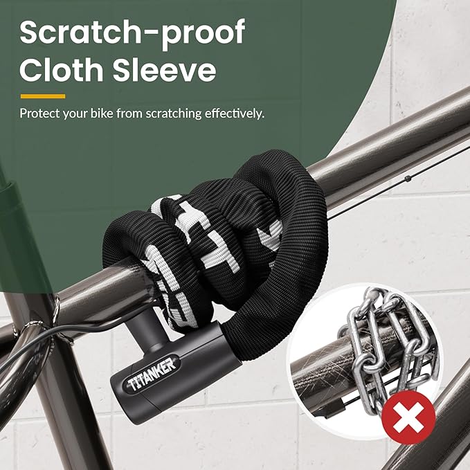 Titanker Bike Chain Lock with Keys, 3.3 Feet Security Heavy Duty Anti-Theft Bicycle Chain Locks for Bike, Motorcycle, Bicycle, Door, Gate, Fence, Grill (6mm, 8mm, 10mm Thick Chain)