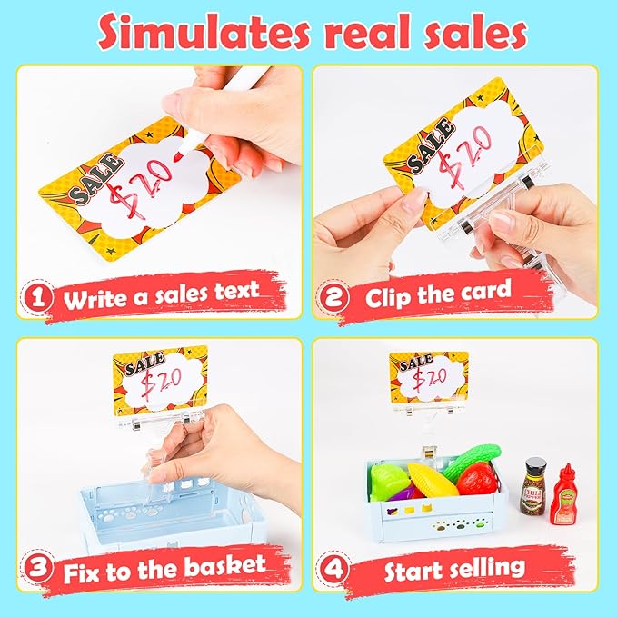 70Pcs Toy Cash Register for Kids Ages 4-8 with Scanner & Shopping Cart, Pretend Play Cash Register Playset for Girls Boys Toddler Grocery Store Set Christmas Girls for 3+ 4 5 6 7 8 Year Old