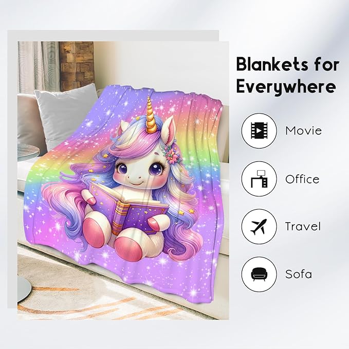 Girls Blanket, Unicorn Gifts for Kids Toddler, 40"x50" Cute Rainbow Small Throws Decor for Couch