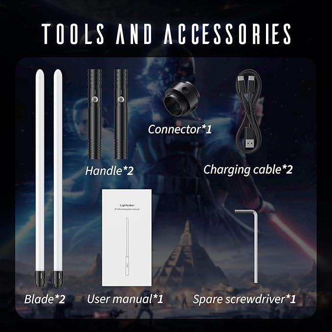 Lightsaber, LED Light Saber with 15 RGB Colors, Lightsabers for 3 Modes, Light Sabers with Connectors, Lightsabers for Dueling, Lightsaber Toy for Adults, Kids, 2 Pack(Black)