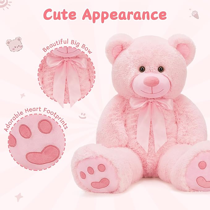 MorisMos Big Teddy Bear Stuffed Animal 36 inch, Large 3ft Teddy Bear Plush Toy, Big Stuffed Bear Gifts for Kids, Girls, Girlfriend, Women on Baby Shower, Valentine, Christmas, Birthday (Pink)
