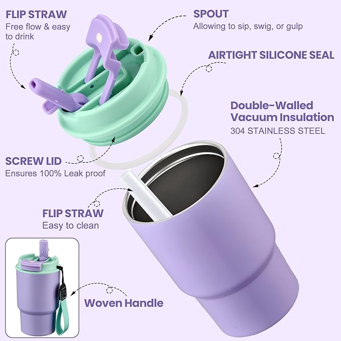 Bento Lunch Box for Kids with 17oz Soup Thermo,Insulated Tumbler Water Bottle and Insulated Lunch Bag,Leak-Proof 3 Compartment Lunch Food Container with Ice Pack for Kids to School-Purple