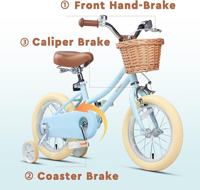 Petimini Girls Bike with Basket for 2-12 Years Old Kids, 12 14 16 18 20 Inch Bicycle with Bell Training Wheels Basket, Multiple Colors
