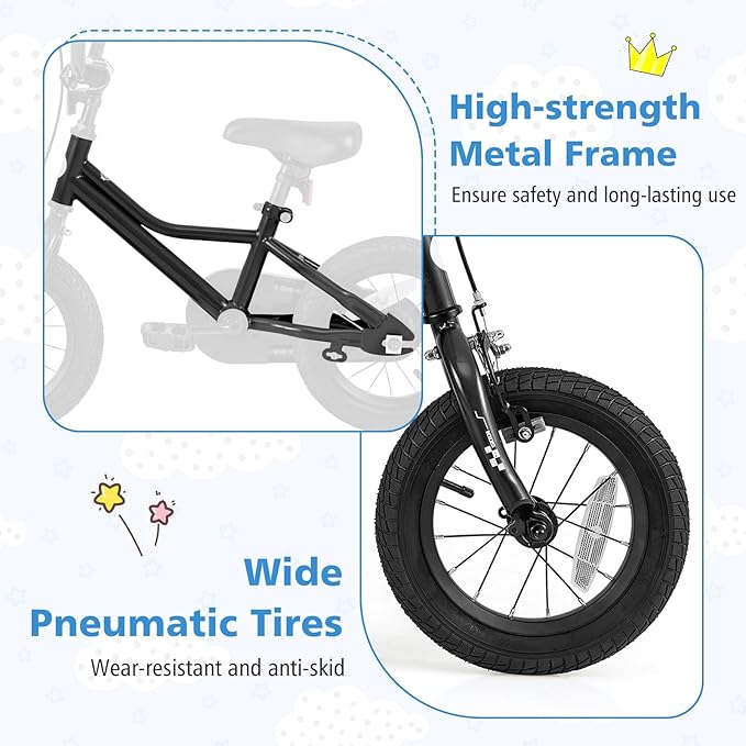 BABY JOY Kids Bike, 12 14 16 18 Inches Car Pattern Sporty Bicycle w/Removable Training Wheels, Hand & Coaster Brakes, Adjustable Seat & Handlebar, Girls Boys Bike