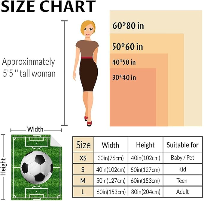 Soccer Throw Blanket - Soft, Fuzzy & Warm - 60x80 Inches Twin Size Blanket for Couch, Office - Green Cute Throw Gift for Girls, Boys