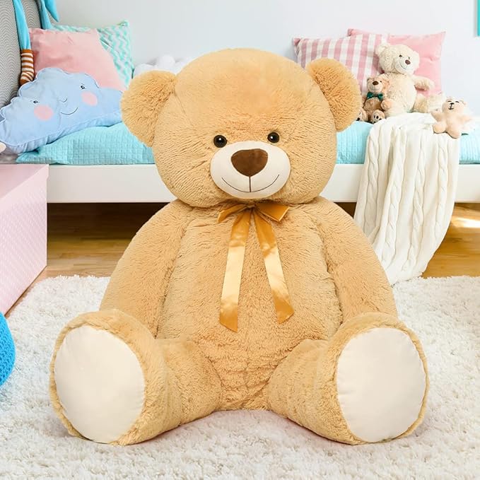 Tezituor 52in Giant Teddy Bear Stuffed Animal, Light Brown Big Teddy Bears Plush Gifts for Girlfriend, Kids, Life Size Large Cute Soft Bear Plush Toys Gift for Valentine’s Day, Christmas, Birthday