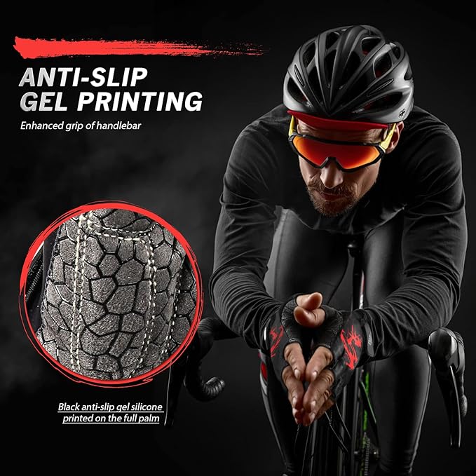 Bike Gloves for Men Women with Anti-Slip Shock-Absorbing Pad, Light Weight Half-Finger Cycling Gloves