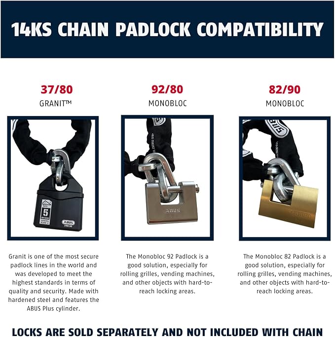 ABUS Hardened Steel 14KS 6 Foot x 9/16" Thick Square Security Chain for Bikes, Containers, Trailers, ATV's, Motorcycles and Personal/Industrial Property