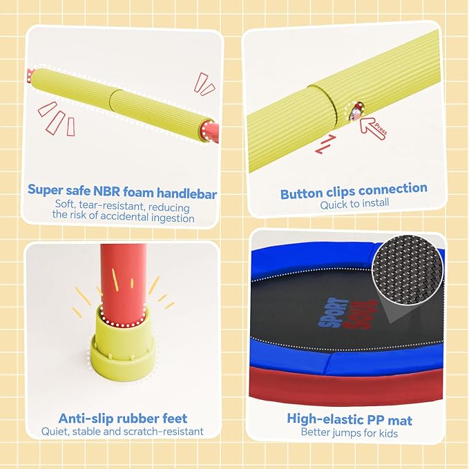 Mini Trampoline for Kids 3-6 with Super Safe Foam Handle Bar, 3ft Toddler Trampoline Indoor with No-Gap Cover for Indoor and Outdoor