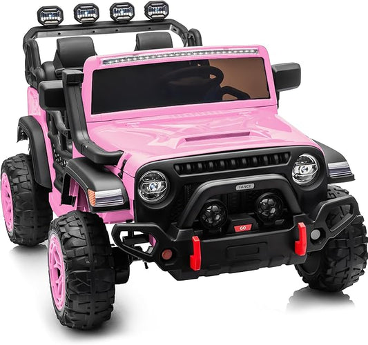 2 Seater Electric Ride on Car Truck, 24V 4x4 Ride on Toy for Kids 4-8 with Remote Control, EVA Tires - Light Pink