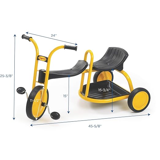 MYRIDER Toddler Trike, Kids Tricycle for Preschool, Daycare, Playground Kids Tricycles, Rubber Tires, Yellow/Black, 12" Tandem