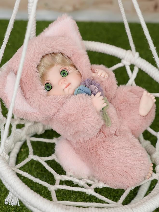 Reborn Baby Doll 10 Inch – Realistic Vinyl Girl with Green Eyes in Pink Fox Outfit – Collectible Comfort Gift for Girls