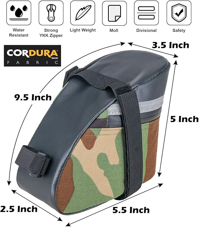 Rough Enough Bike Saddle Bag Seat Pack with 3M Reflective Tape for Road Mountain Bikes Outdoor Tactical Camo