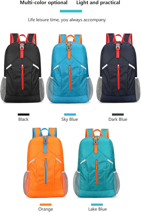 25L Foldable Hiking Backpack Lightweight Packable Basic-Daypack Collapsible Bag Water-Resistant Travel Men Women Camping Cycling Outdoor (Dark Blue)