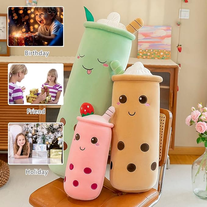 Cute Plushies Boba Plush Boba Plushie Long Plush Pillow Bubble Tea Stuffed Animal Gift for Kids Adults (Long Pink Boba Plush,24 Inch)