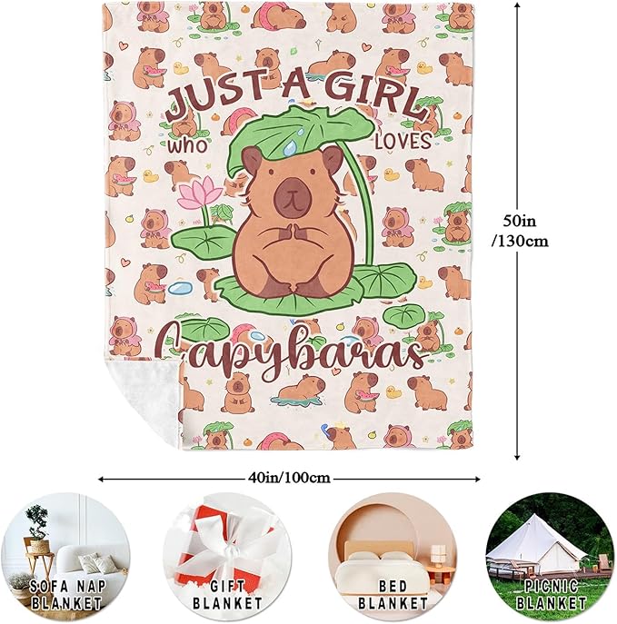 Christmas Capybara Gifts, Capybara Blanket 50"x40", Capybara Gifts for Girls, Birthday Gift for Capybara Lover, Just A Girl Who Loves Capybaras