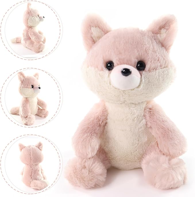 Fox Stuffed Animal, Adorable Toy Fox Plush for Kids Boys Girls Birthday Nursery Bedtime Gift, 10“ Pink
