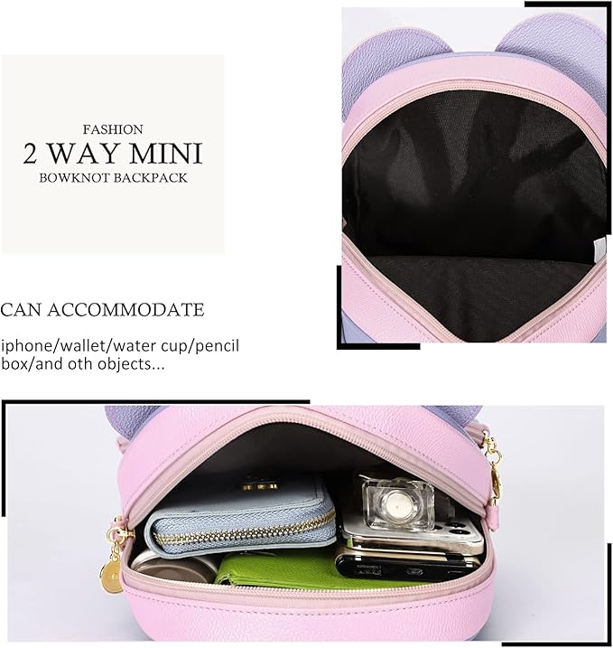 KL928 Girls Mini Backpack Bowknot Polka Dot Cute Small Daypacks Convertible Shoulder Bag Purse for Women