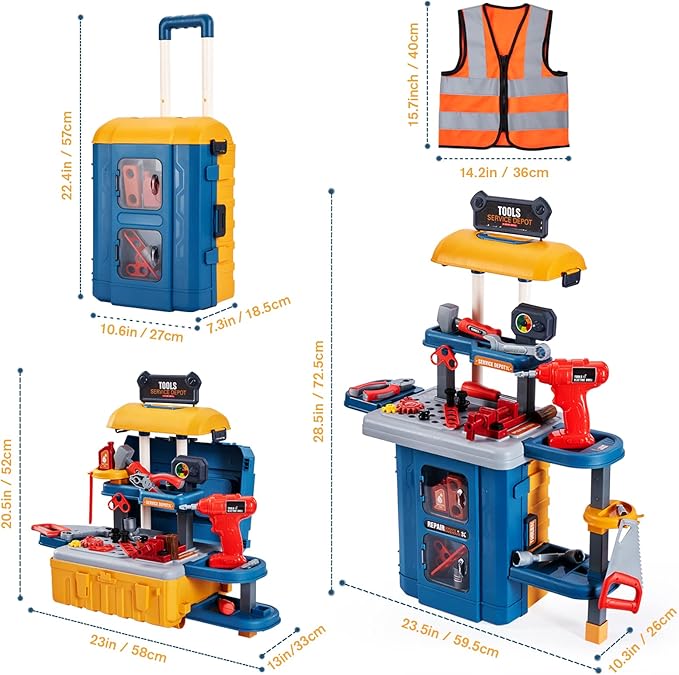 Kids Tool Bench with Kids Tool Set, Three Modes Toddler Tool Bench with Electric Drill Set, Pretend Construction Toys Kid Workbench, Toddler Workbench Tool Bench for Kid Ages 3-5 6-8