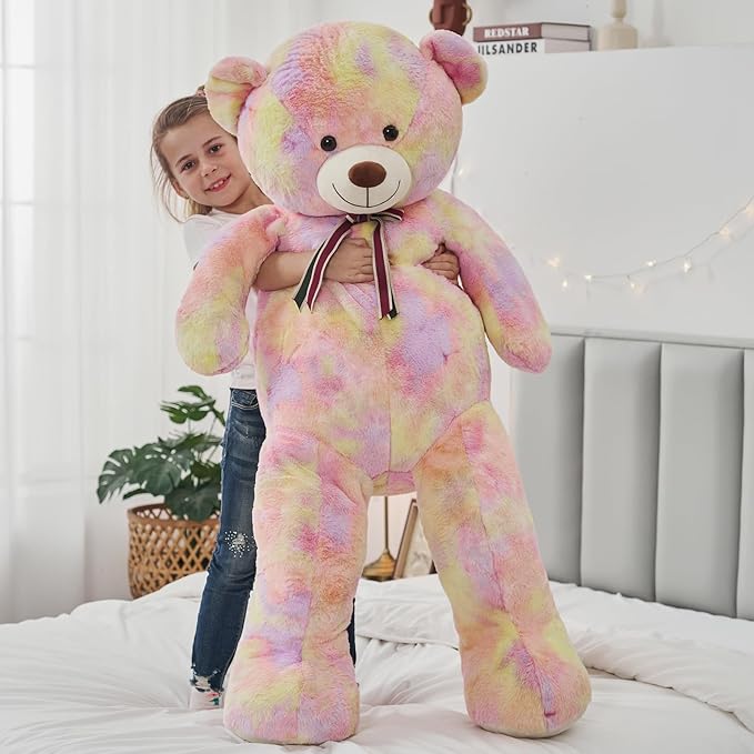 Tezituor Big Teddy Bear,52'' Giant Stuffed Animal,Large Soft Bear Plush Toy,Plushie for Warmth & Comfort for Girlfriend Girls Boys Girlfriend for Valentine, Christmas, Birthday,Rainbow Yellow