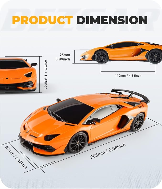 BEZGAR Remote Control Car Licensed RC, 1:24 Lambo Toy Car for Kids, Lambo Aventador SVJ Remote Control Model Electric Sport Racing Hobby Toy for 3 4 5 Year Old Boy Birthday Gift (Orange)