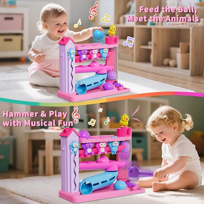 Musical Toddler Toys for 1 2 3 Years Old, Educational Baby Toys 12-18 Months with Bilingual Toddler Learning, Interactive Toys for 1 Year Old Girl, Christmas Birthday Gift for 1 Year Old Girl (Purple)