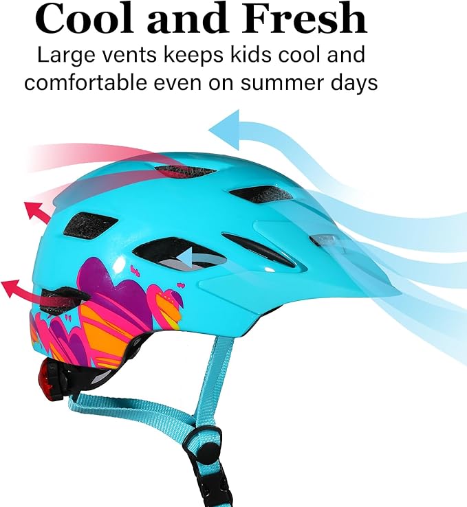 Kids Bike Helmet, Youth Toddler Boys Girls Helmets, 2 Size Adjustable for Ages 2-3-5-8-14 Years, Child Helmet with Visor and LED Light, Lightweight Multi-Sport Bicycle Scooter Cycling Helmets