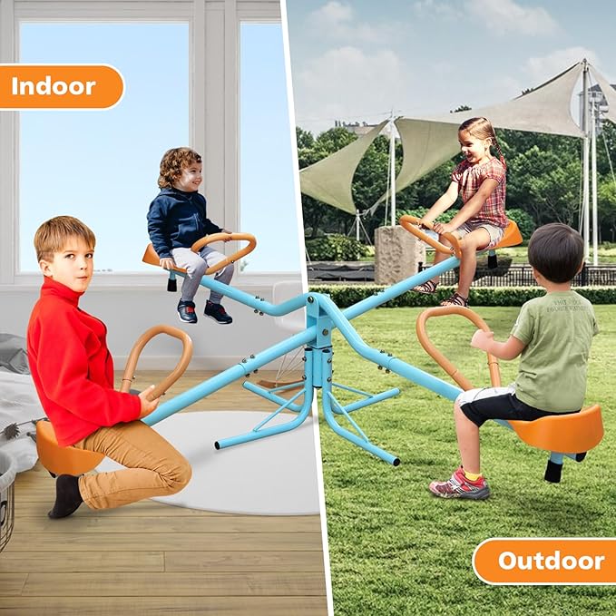 360 Degree Rotation Seesaw Swivel Teeter-Totter, 2/3/4 Seats Sit and Spin Outdoor Playground Equipment for Kids, Toddlers, Boys, Children (Orange-4 Seats)