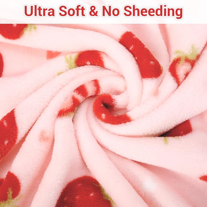 Viviland Kids Throw Blanket, Pink Strawberry Blankets for Toddler, Soft Warm Lightweight Plush Throw Blanket Fleece Blanket for Sofa Chair Couch Bed for Kids, 50" x 60"