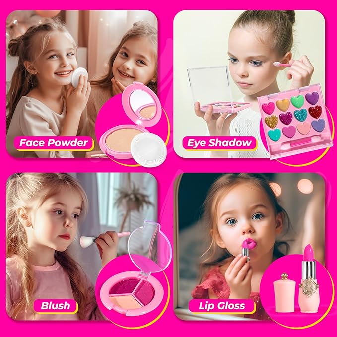 ULOVEME Kids Real Makeup Kit for Little Girls - Real, Non Toxic, Washable Make Up Toy - Umicorn Toys Gift for 3 4 5 6 7 8 9 10 12 Years Old Girls Birthday (Sequin Purse)