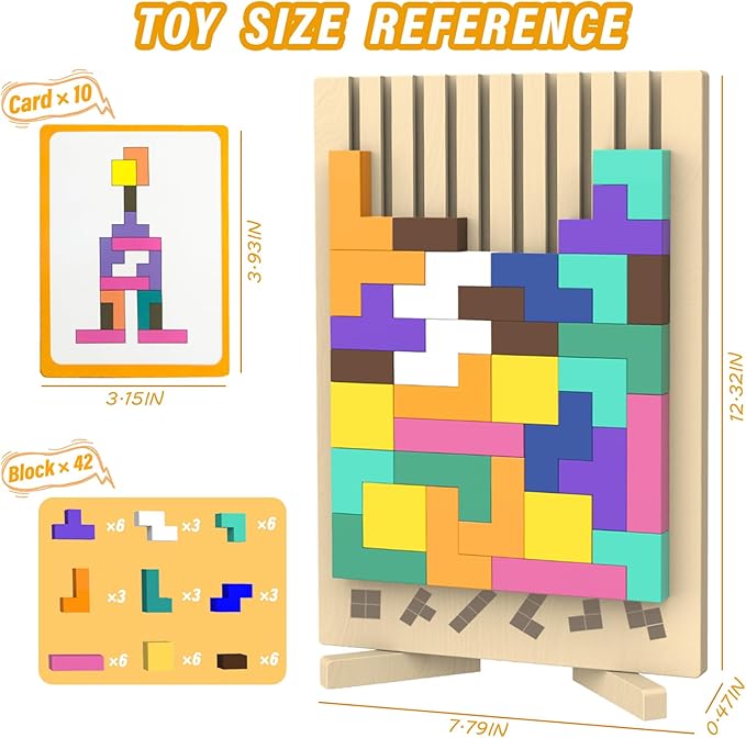 Wooden Block Puzzle Montessori Toy，Colorful Stacking Game Educational Puzzle for Toddlers and Kids, Brain Teaser Wooden Toy Gift for 3 4 5 Year Old Boys and Girls