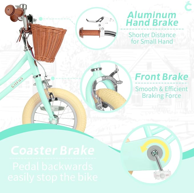 Girls Bike for Age 2-12 Years Old Kids Toddlers 12 14 16 18 20 Inches Retro Bicycles with Training Wheels Basket Bell Ring, Multiple Colors