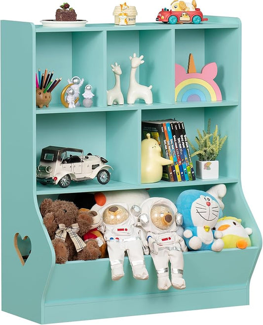 Lerliuo Kids Toy Storage Organizer, 3 Tier Children Small Bookcase and Bookshelf, Toddler 7 Cubby Toy Storage Cabinet, Toy Shelf for Playroom, Bedroom, Living Room, Nursery, School 29.53'' H (Green)