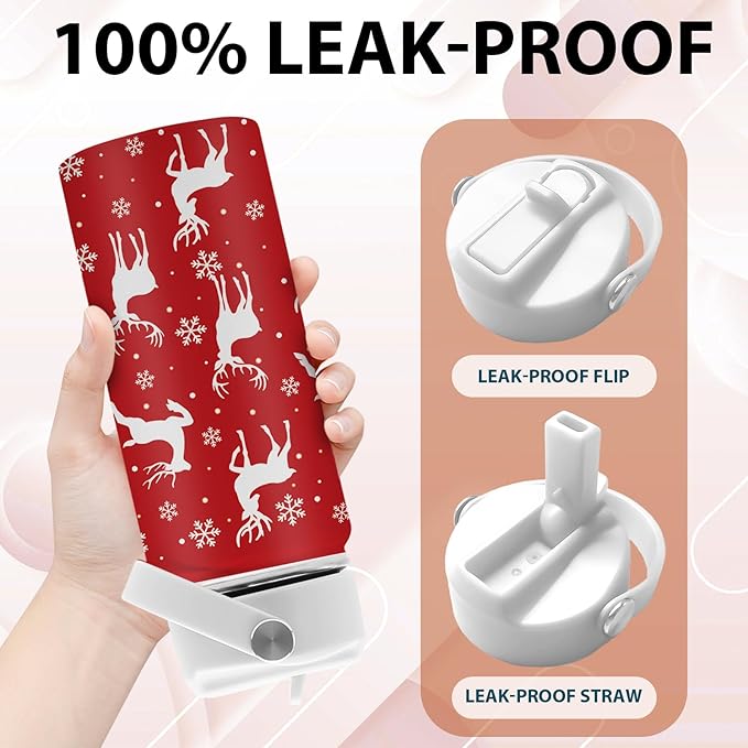 Christmas 16 oz Water Bottle with Straw Lid, Stainless Steel Insulated Tumbler, Deer Water Bottles, Reindeer Cup Gifts for Christmas Birthday (1pcs)