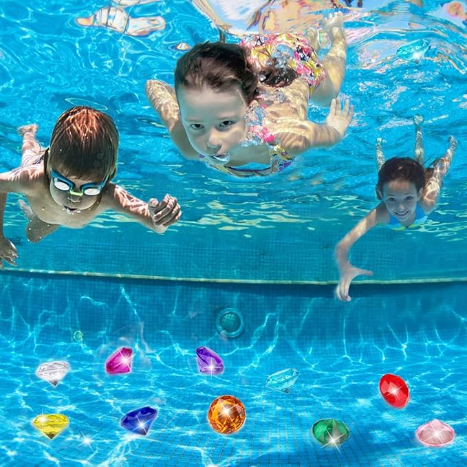 25pcs Diving Gems Pool Toys,1.5in Big Colorful Diamond, Pool Games for Kids, Large Acrylic Gems Dive Toys Pirate Treasure, Pool Jewels Diving Toys