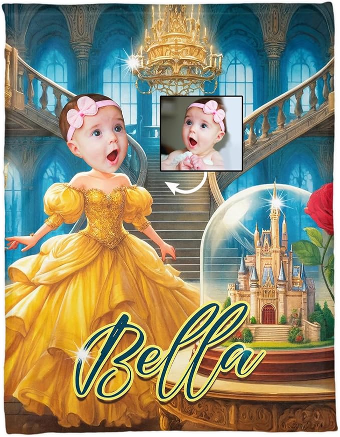 Zocoshi Personalized Baby Blankets for Girl Princess and Beast, Personalized Baby Gifts with Name, Customized Baby Blanket, Newborn Boy Gift, Soft Fleece (Princess and Beast)