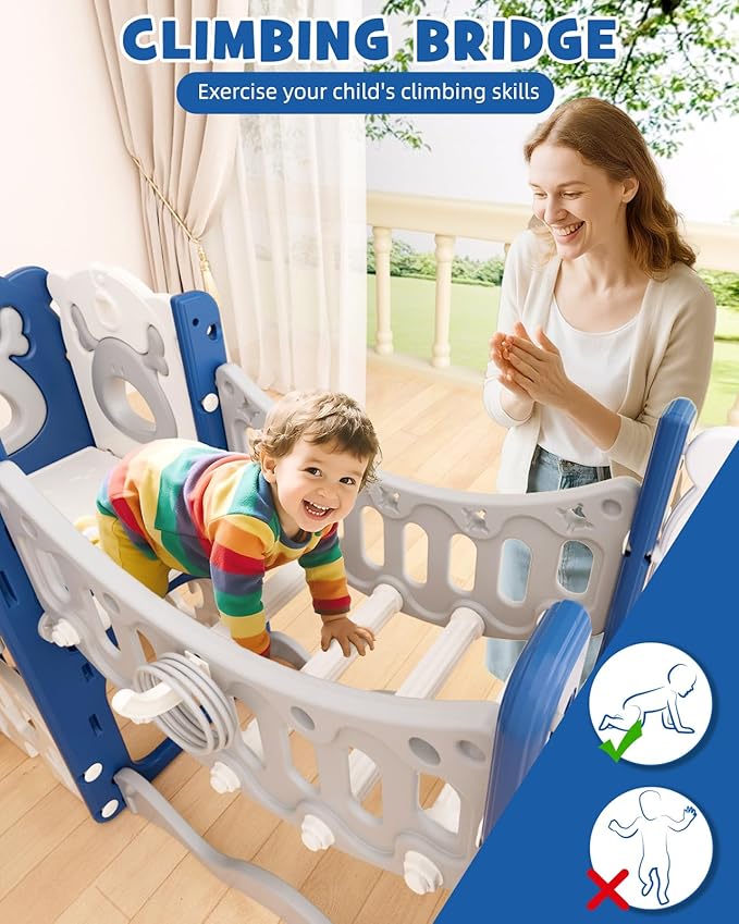 XJD Toddler Slide,11 in 1 Kids Slide for Toddlers 1-3, Toddler Climbing Toys,New Upgrade with Golf Set, Basketball Hoop for Indoor Outdoor Playset (Blue)