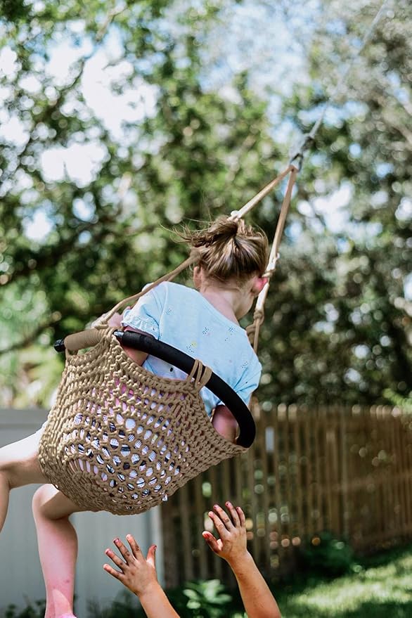 JKsmart Toddler Swing, Swing Seat for Kids Heavy Duty Rope Play Secure Children Swings Set, Perfect for Indoor,Outdoor,Playground,Home,Tree,with Snap Hooks & Straps,440 lbs Capacity, Light Brown