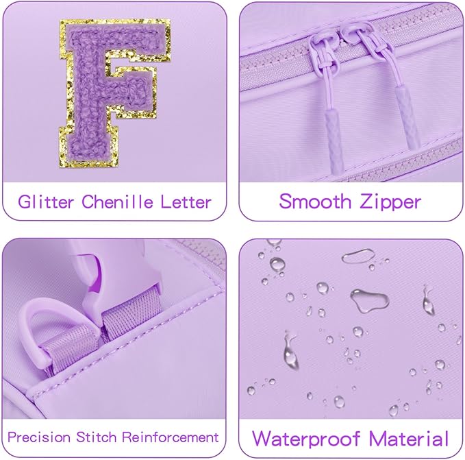 Initial Insulated Lunch Bag for Girls Kids, Back to School Gift, Reusable Leak-proof Lunch Box with Adjustable Strap for School Daycare Travel Picnic (Purple,F)