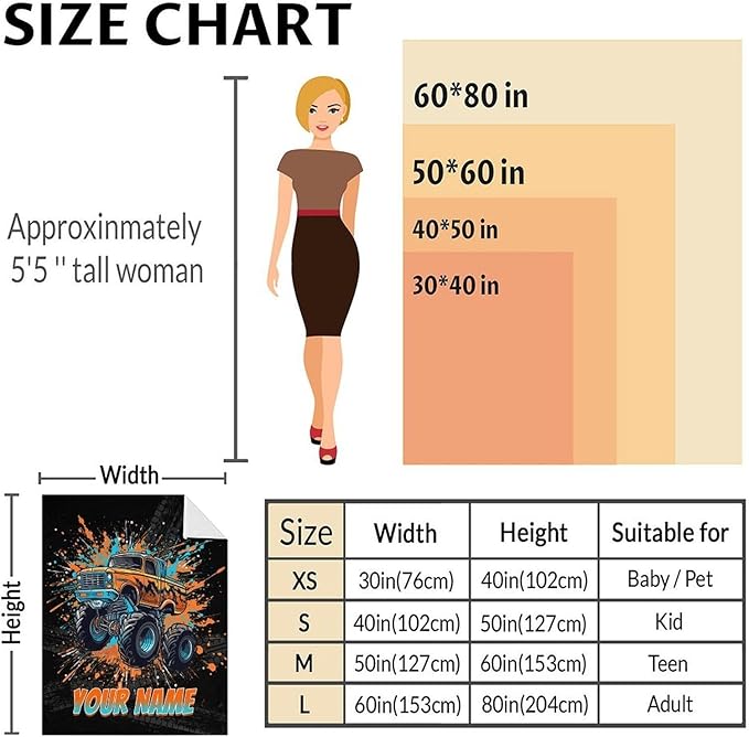 Toddler Blanket for Boys - Custom Truck Throw Blankets for Kids - Soft Cozy Warm Small Throws Gifts for Sofa, Chouch, Crib