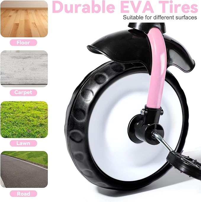 Liberry Toddler Tricycle Age 2 3 4 Years Old, Kids Trike with Bell, Back Basket and Removable Pedal, 3 Wheel Bike Riding Toy Gift for Girls, Light Pink